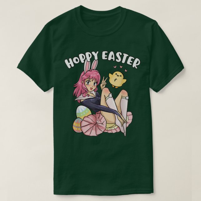 T-shirt Hoppy Pâques mignonne Bunny Anime Kawaii Pâques  (Design devant)