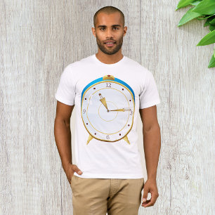 T-shirt Horloge rétro d'alarme or avec réglage bleu