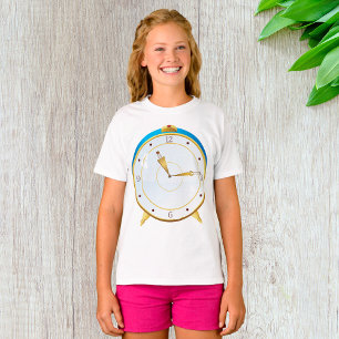 T-shirt Horloge rétro d'alarme or avec réglage bleu