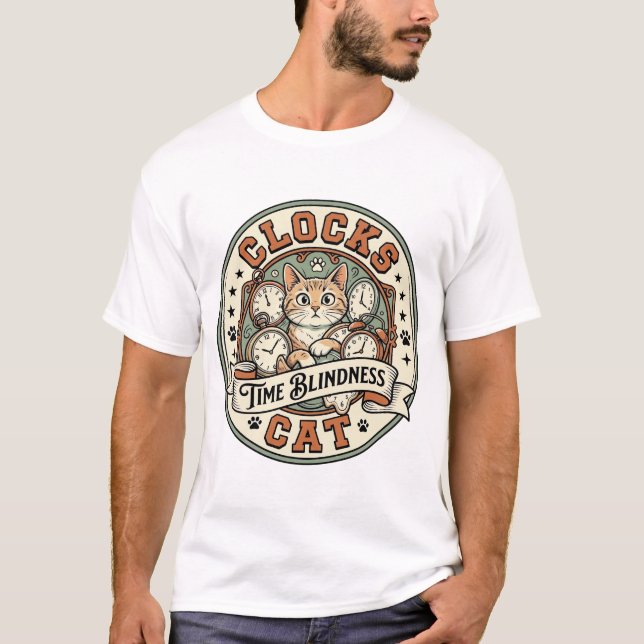 T-shirt Horloges Temps Cécité Chat Horloges Temps Cécité C (Devant)
