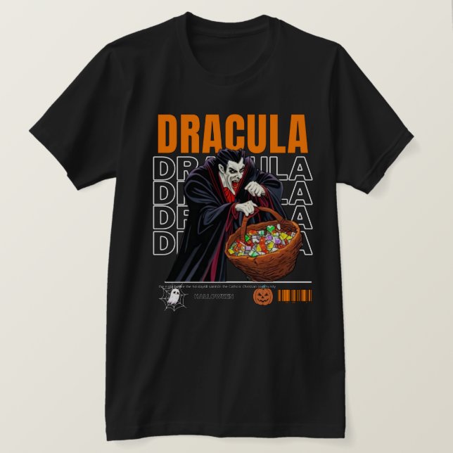 T-shirt Horreur d'Halloween 2024, Dracula collecte des bon (Design devant)