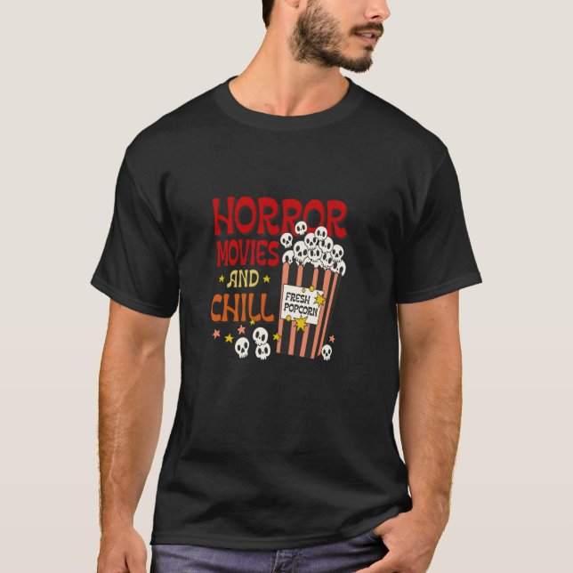 T-shirt Horreur Films Et Chill crâne popcorn drôle Hallow (Devant)