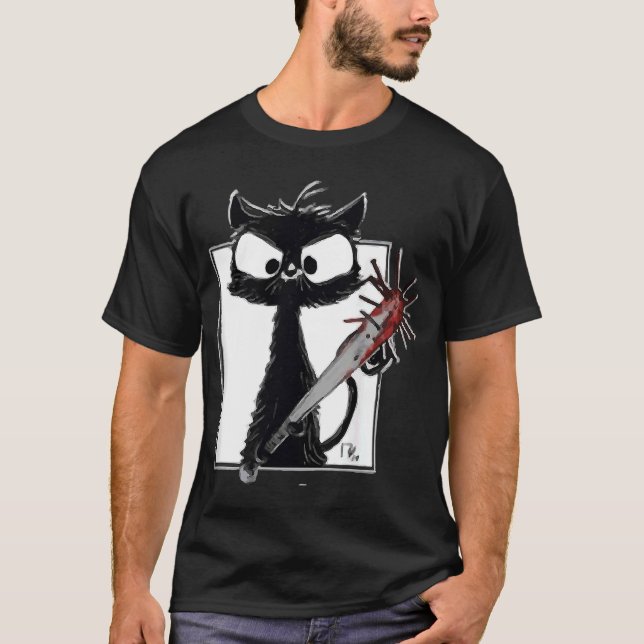 T-shirt Horreur Halloween Party Splatz couteau noir (Devant)