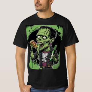 T-shirt Horreur Halloween Zombie : Frankenstein Pizza Horr
