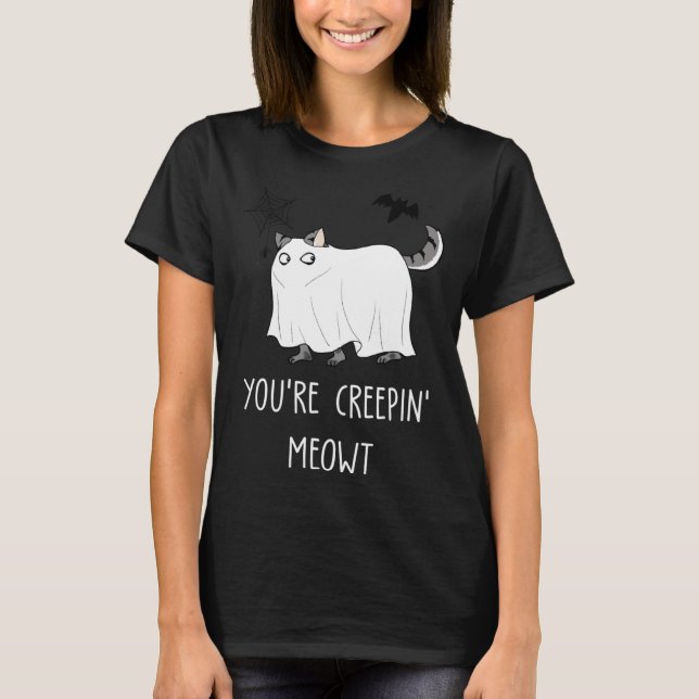T-shirt Horror Graphic Cat Creepy Creeping  Halloween (Devant)