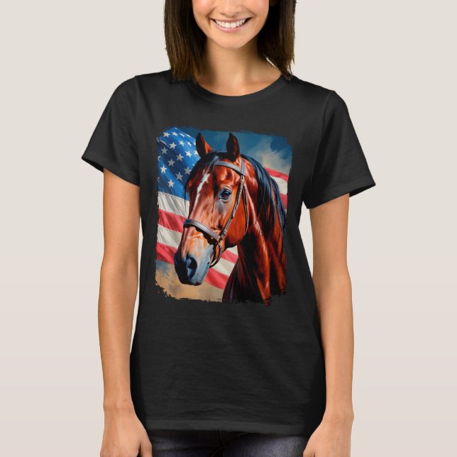 T-shirt Horse 4th Of July Patriotic Horse American Flag  (Devant)