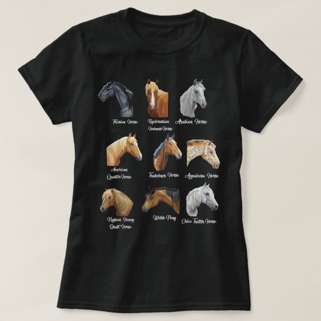 T-shirt Horse Breeds Equestrian horseback riding gift (Design devant)