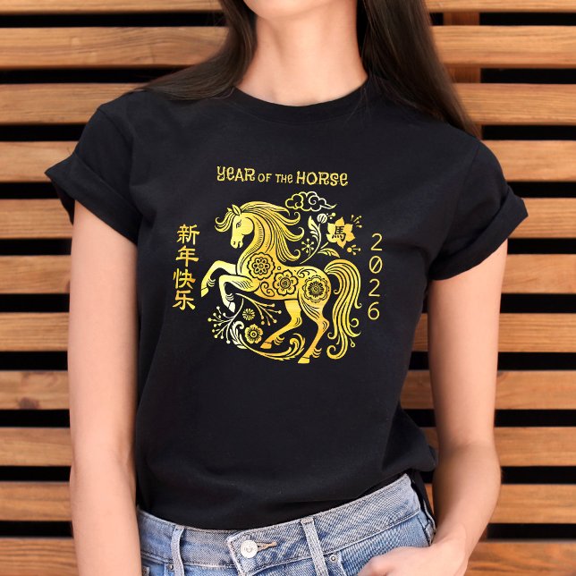 T-shirt Horse Gold Foil Chinese Lunar New Year 2026 Bold (Créateur téléchargé)