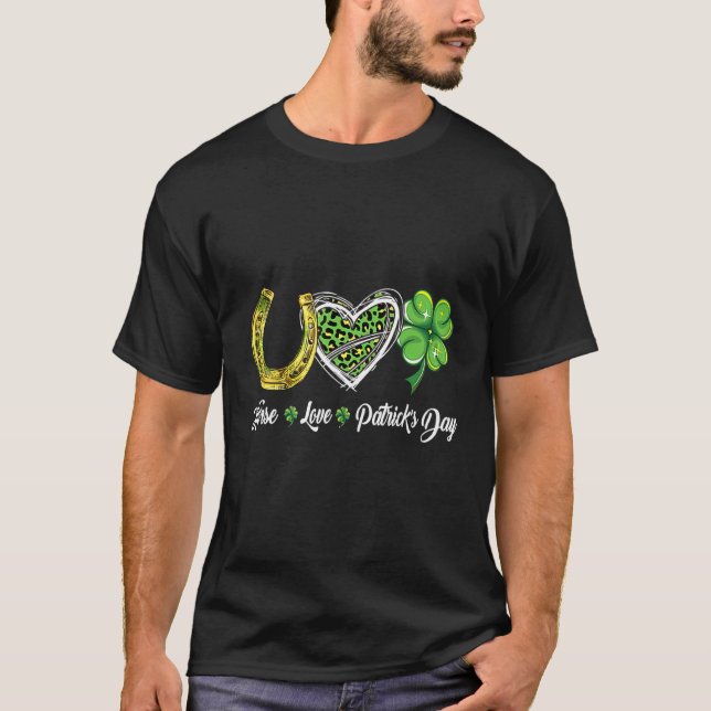 T-shirt Horse Love Patricks Day Cheval Shamrock Horseshoe (Devant)