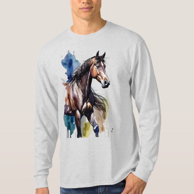 T-shirt Horse Painting Long Sleeves Top (Devant)
