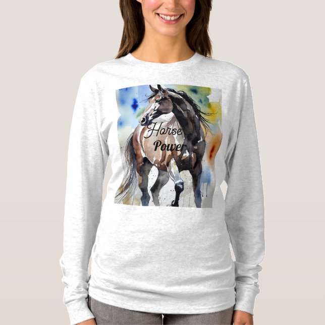 T-shirt Horse Painting Long Sleeves Top (Devant)