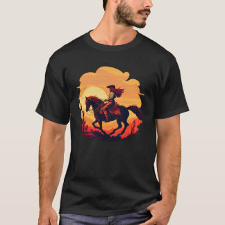 T-shirt Horse Rider  Retro Vintage Sunset Horse Girl Graph