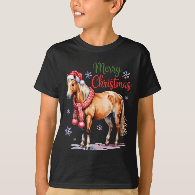 T-shirt Horse Santa Hat Christmas Lights Family Matching W (Devant)