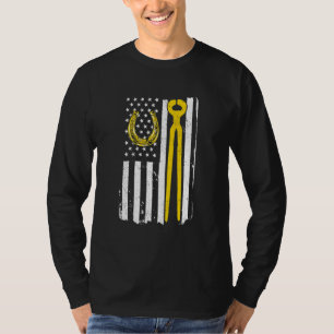 T-shirt Horseshoe Ferrier Horse Us Drapeau Américain Indép