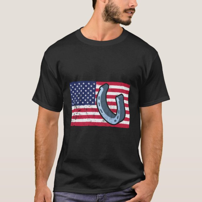 T-shirt Horseshoe Pitching Usa Drapeau Horseshoe Throwing  (Devant)