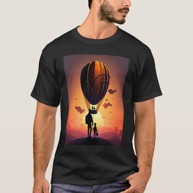 T-shirt Hot Air Balloon Exploring Dad And Child In Hot Air (Devant)