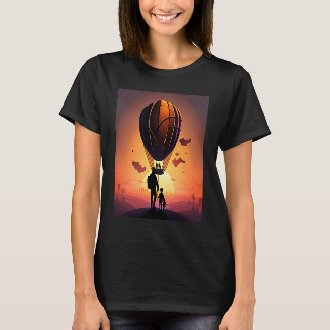 T-shirt Hot Air Balloon Exploring Dad And Child In Hot Air (Devant)
