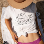 T-shirt Hot Bachelorette été personnalisé Bachelorette fêt<br><div class="desc">Des t-shirts assortis pour votre escapade estivale en bachelorette présentent "chaud été bachelorette" en typographie tendance avec une ligne de texte personnalisé en dessous; montré avec la destination et l'année.</div>