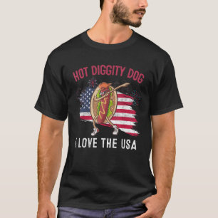 T-shirt Hot Diggity Chien I Log The USA Funny Quart de Jui