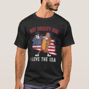 T-shirt Hot Diggity Chien I Log The USA Funny Quart de Jui
