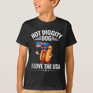 T-shirt Hot Diggity Chien I Love Usa America Drapeau Hotdo