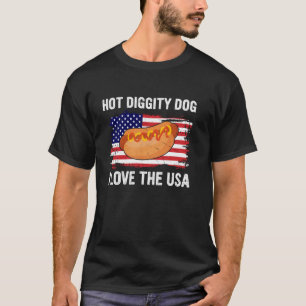 T-shirt Hot Diggity Chien I Love USA - Funny Quart Juillet
