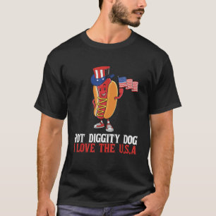 T-shirt Hot Diggity Chien J'aime Les USA Happy 4 juillet H