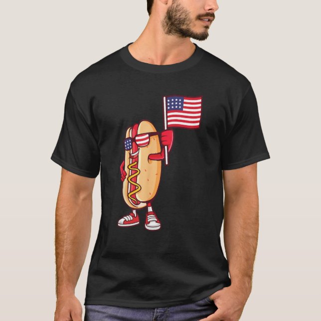 T-shirt Hot Dog American Flag July 4th Patriotic Summer US (Devant)