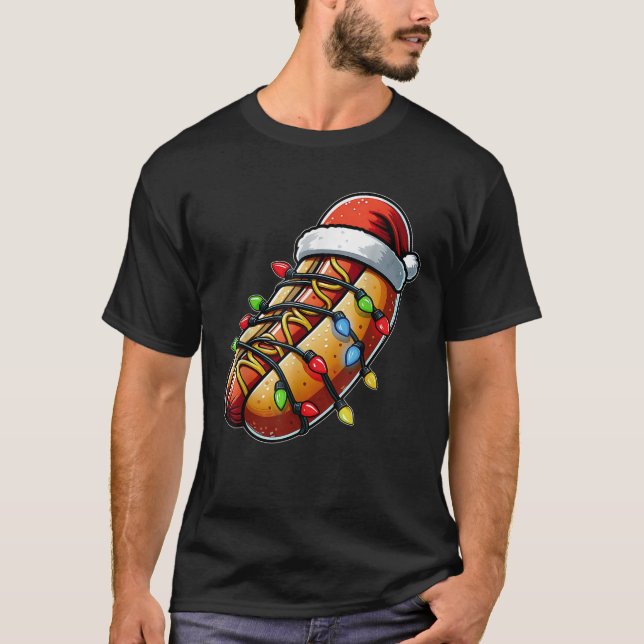 T-shirt Hot Dog Christmas Hat Xmas  (Devant)