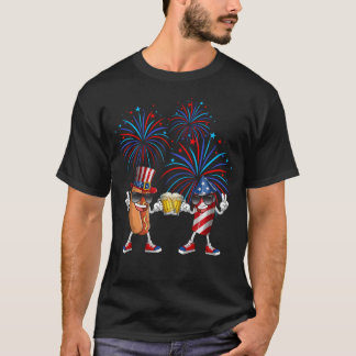 T-shirt Hot Dog Firecracker Boire de la bière 4 juillet