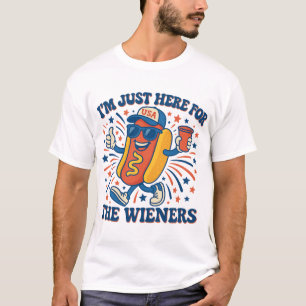 T-shirt Hot Dog Je suis juste ici pour les Wieners 4 juill