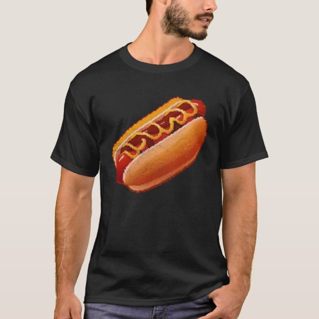 T-shirt Hot Dog Pixel 8 bit Retro Hungry Byte Grilled Food (Devant)