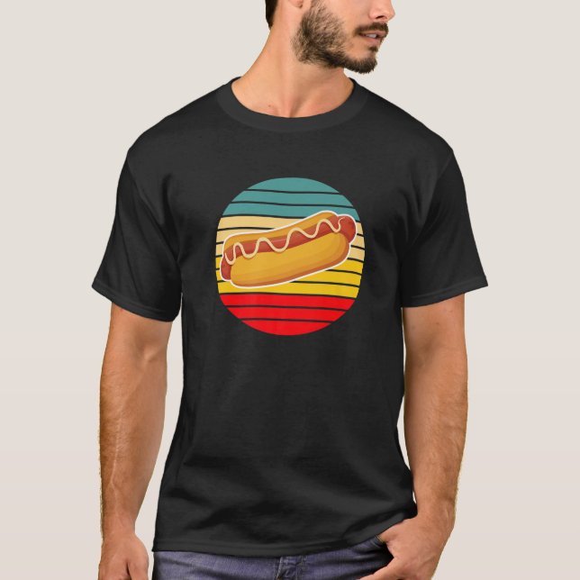 T-shirt Hot Dog Retro Sunset Funny Hot Dog Gift (Devant)