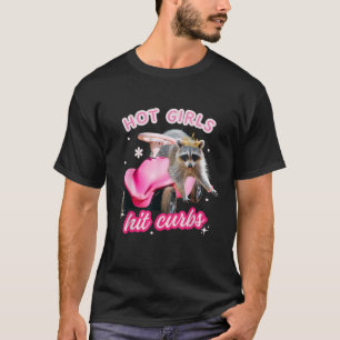 T-shirt Hot Girls Frappe Curbs Funny Raccoon rose Voiture 