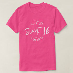 T-shirt Hot rose blanc chic Doodle moderne Script Sweet 16
