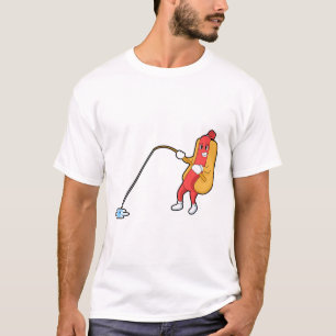 T-shirt Hotdog à la pêche avec bâtonnet de pêche