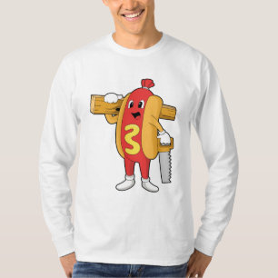 T-shirt Hotdog as Carpenter with Saw & Wood
