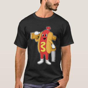 T-shirt Hotdog as Carpenter with Saw & Wood