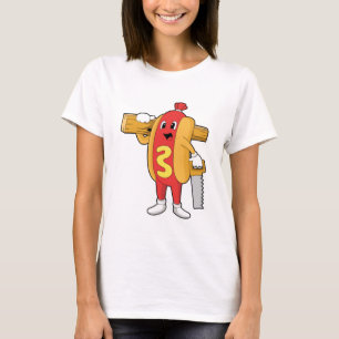 T-shirt Hotdog as Carpenter with Saw & Wood