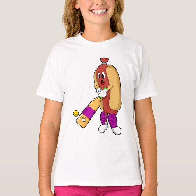T-shirt Hotdog au cricket avec batte de cricket (Devant)