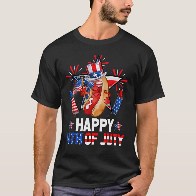 T-shirt Hotdog Fireworks Drapeau américain heureux 4 juill (Devant)