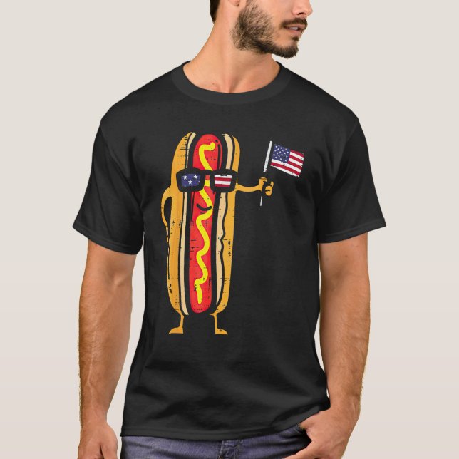 T-shirt Hotdog Sunglasses American Flag USA  4th Of July F (Devant)