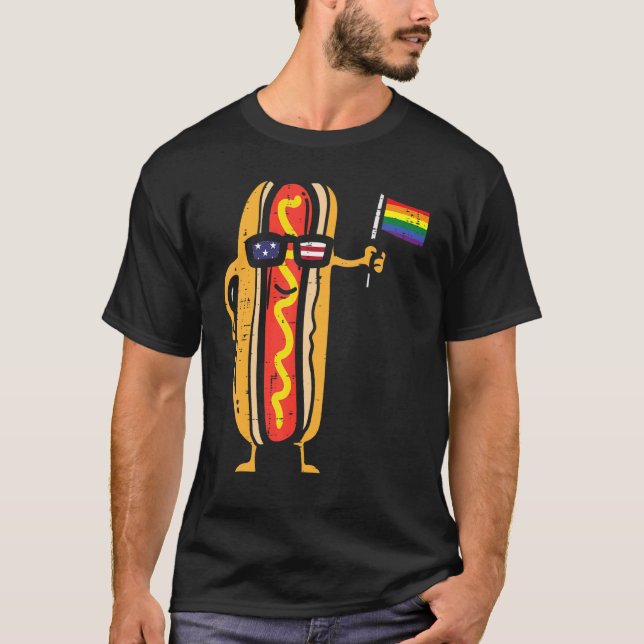 T-shirt Hotdog Us Drapeau Lunettes de soleil Rainbow Drape (Devant)