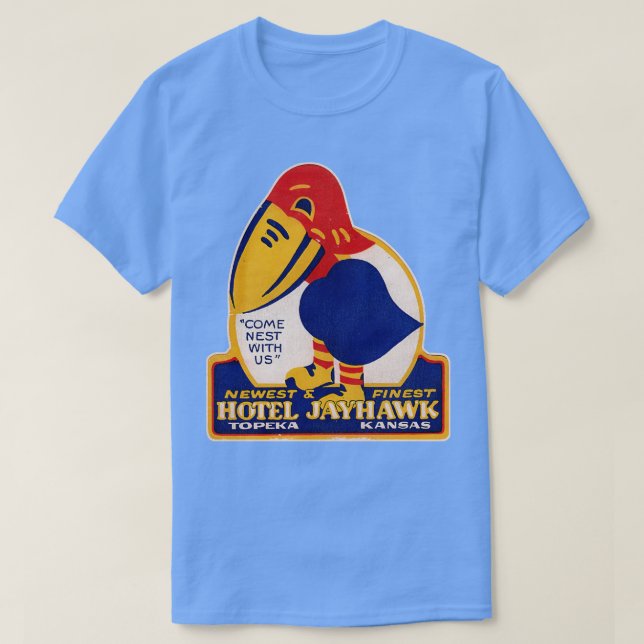 T-shirt Hôtel Jayhawk Topeka Kansas Étiquette de bagages (Design devant)