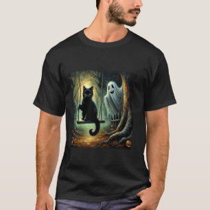 T-shirt Hou avec un balançoire de chat en forêt. Halloween