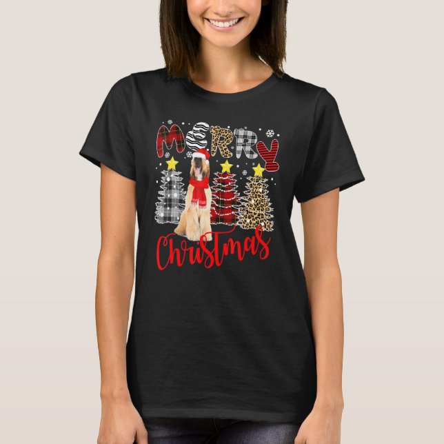 T-shirt Hound Afghan Joyeux sapin de Noël léopard Pr (Devant)