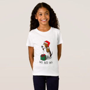 T-Shirt Hound de Noël Père Noël Basset (trois couleurs 1)