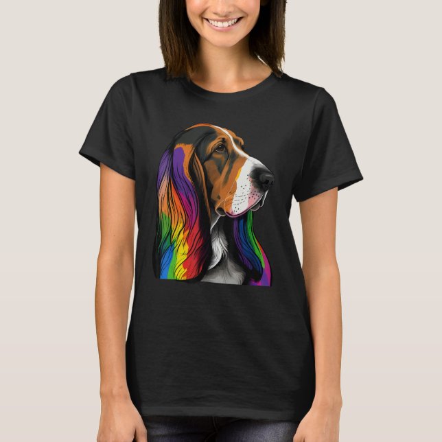 T-shirt Hound Gay Pride Dog LGBT Rainbow Flag on Basset Ho (Devant)