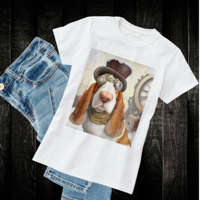 T-shirt Hound Steampunk Basset (Steampunk Basset Hound T-Shirt- Cute and fun for all my hound lovers out there. )