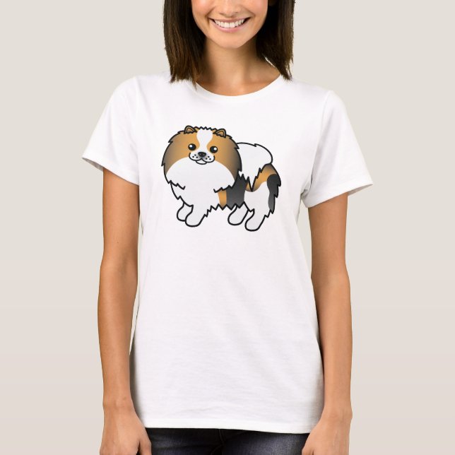 T-shirt Hound Tricolor Pomeranian mignon chien de dessin (Devant)